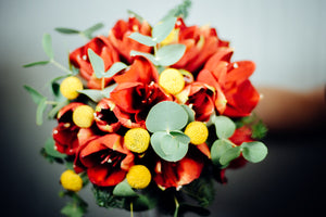 Bouquet di amaryllis che, nel linguaggio dei fiori, simboleggiano l'eleganza, la fierezza e la bellezza splendente, uniti alla timidezza. Bouquet realizzato con:  -	Felce  -	Eucalipto  -	Crasspedia  -	Amaryllis  L’immagine corrisponde alla misura media.